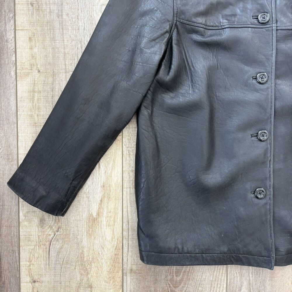 Vtg Womens Black Soft Leather Jacket Size L 90s Y2K Minimalist Soft Grunge Emo - Picture 6 of 16